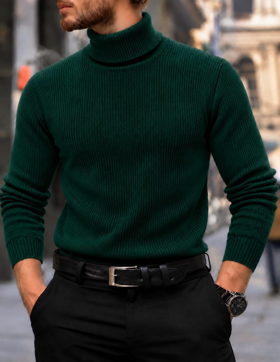 Premium Ribbed Cotton High Keck-Green Colour