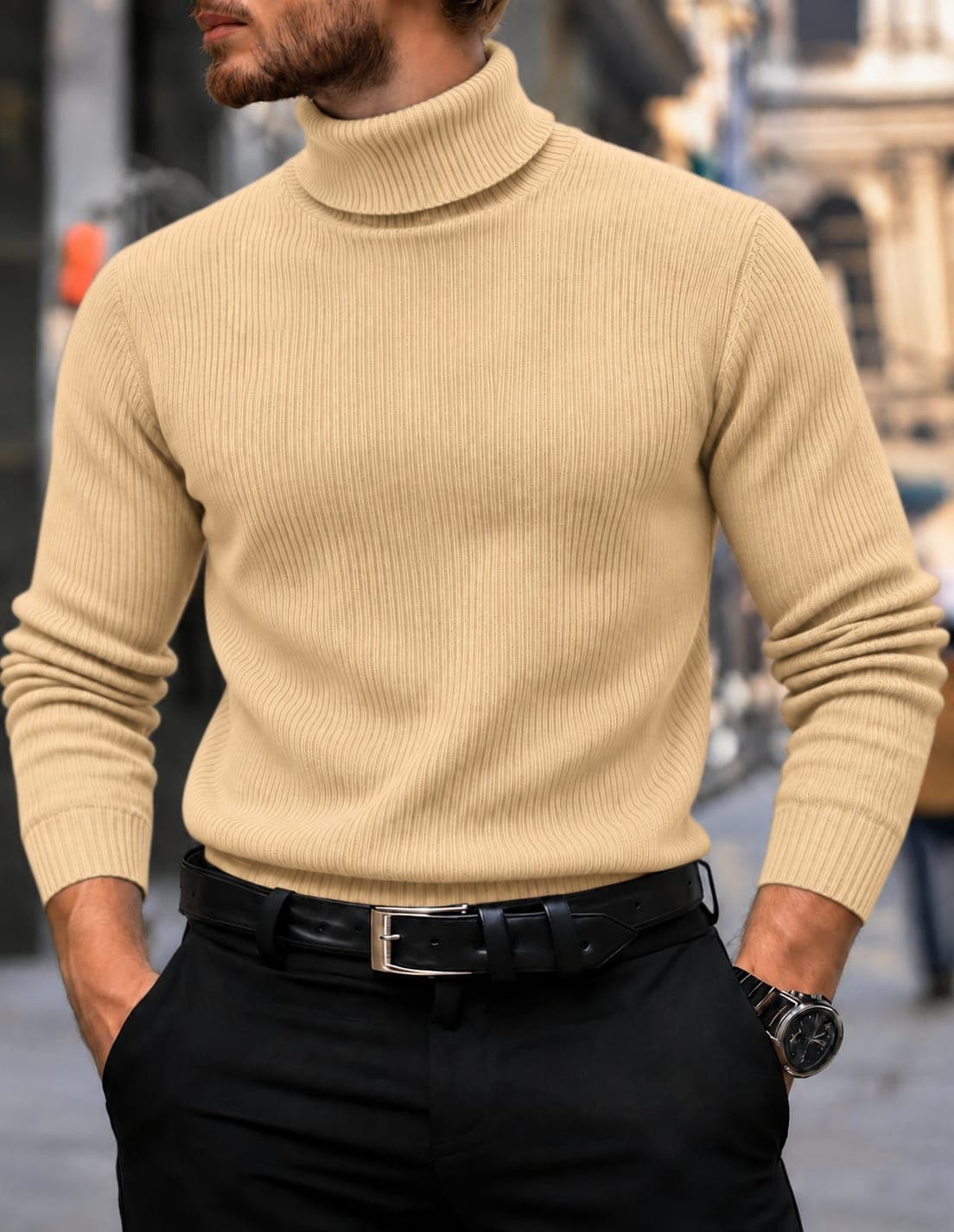 Premium Ribbed Cotton High Keck-Brown Colour