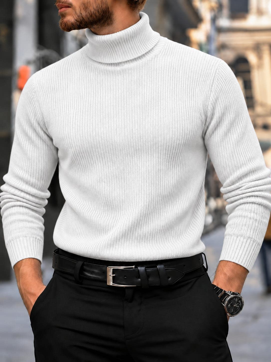 Premium Ribbed Cotton High Keck-White Colour